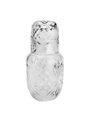 GARRAFA DE ÁGUA DE VIDRO MORINGA DECORADA 500ML COM COPO 145ML - WINCY