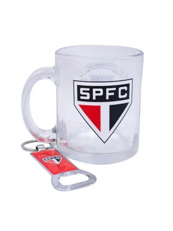 CANECA DE VIDRO 370 ML SÃO PAULO + ABRIDOR DE GARRAFA