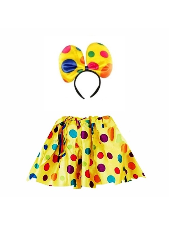 CONJUNTO INFANTIL FEMININO PALHACINHA SAIA E TIARA