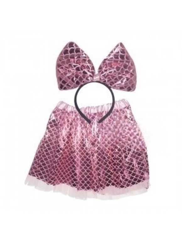 CONJUNTO INFANTIL FEMININO SAIA E TIARA LACINHO