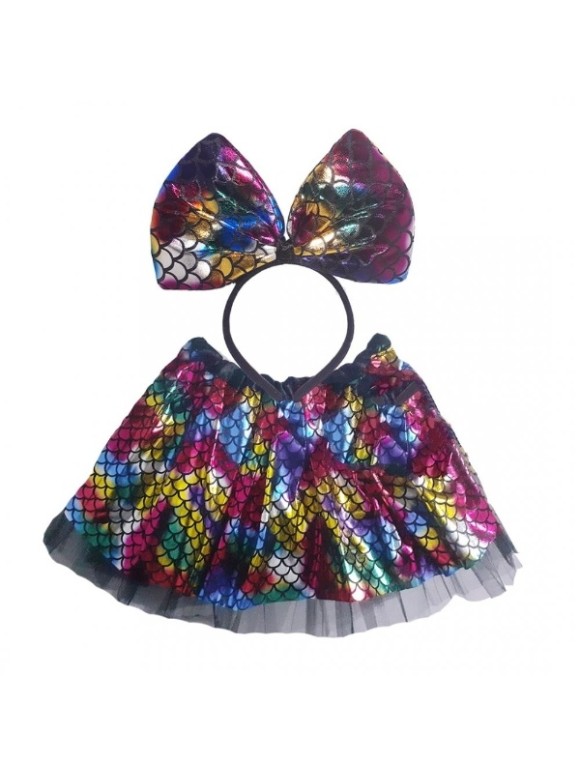 CONJUNTO INFANTIL FEMININO SAIA E TIARA LACINHO