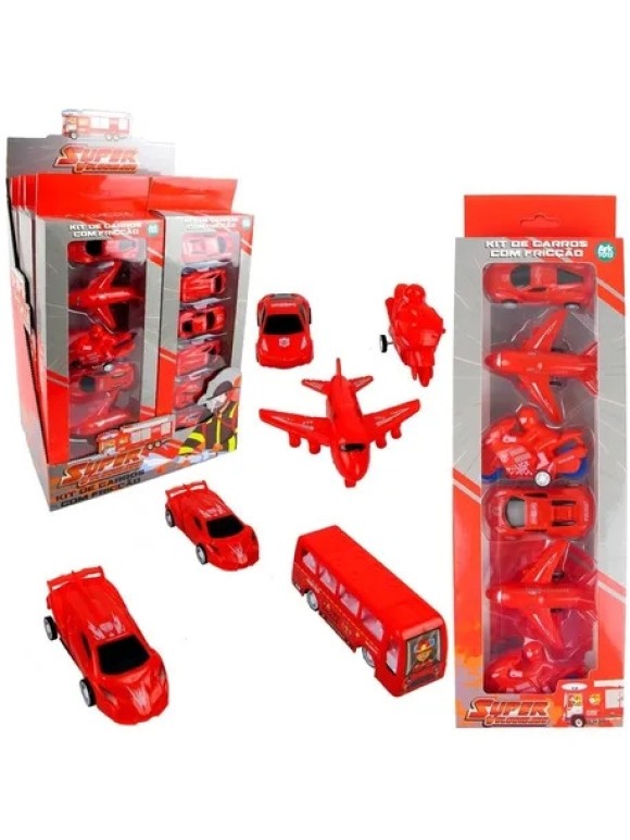 KIT 6 AUTOMÓVEIS COM FRICÇÃO BOMBEIRO