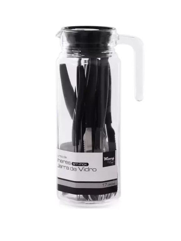 CONJUNTO DE TALHERES INOX 16 PÇS + JARRA DE VIDRO 1L - WINCY